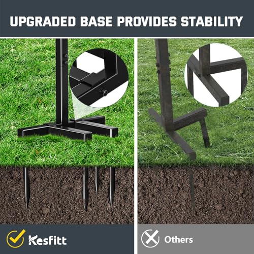 Kesfitt Garden Hose Holder Stand with Tool Storage Basket & 4 Spikes, Detachable Heavy Duty Metal Freestanding Outdoor Organizer for Lawn Yard Water Storage Rack - size: Hose Holder with Basket