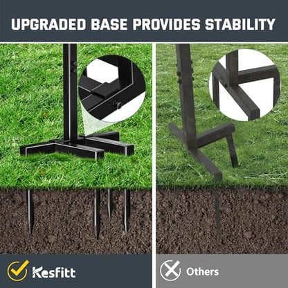 Kesfitt Garden Hose Holder Stand with Tool Storage Basket & 4 Spikes, Detachable Heavy Duty Metal Freestanding Outdoor Organizer for Lawn Yard Water Storage Rack - size: Hose Holder with Basket