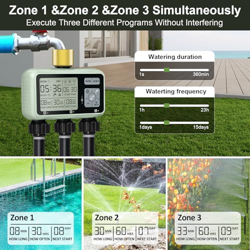 Watering Timer 3 Zone with Brass Inlet, Sprinkler Timer, Programmable Garden Outdoor Hose Faucet Timers with Rain Delay, Auto & Manual Watering System,Water Hose Irrigation Timers 3 Outlet for Garden - style: 3 Outlets with Brass Inlet
