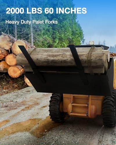 Clamp-On Pallet Forks - 2000 lbs Capacity, 60'' Forks with Adjustable Stabilizer Bar for Tractor Loader & Skid Steer Buckets, Quick Attachment (Black)