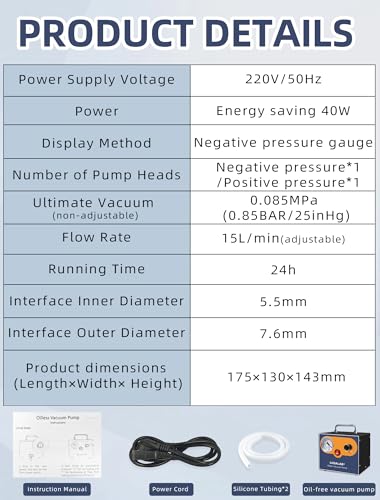 Adjustable 15L/Min Oilless Diaphragm Lab Vacuum Pump, Filtration&Degassing