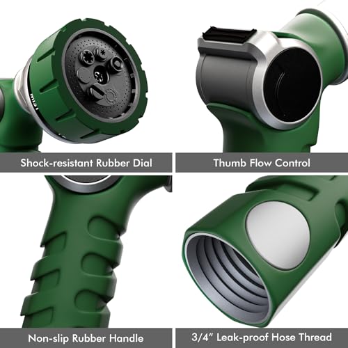 RESTMO Heavy Duty Hose Nozzle, Metal Garden Water Hose Sprayer - color: Green