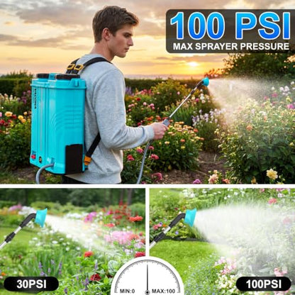 Backpack Sprayer Battery Powered 5 Gallon, 100 PSI Electric Garden Sprayer