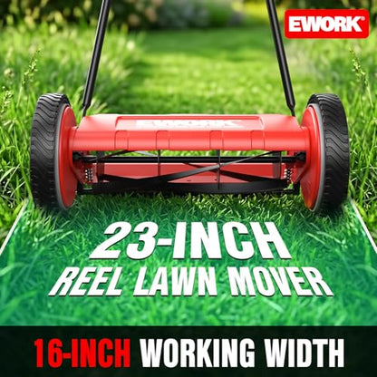 EWORK Push Reel Lawn Mower 23" with 5-Blade Cutting System for Lawn Care