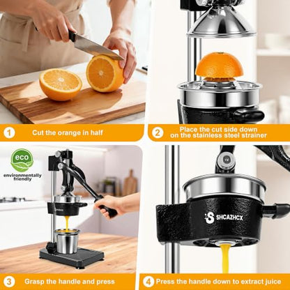 Cast Iron Manual Citrus Juicer Press, Heavy Duty Fruit Squeezer - color: Black