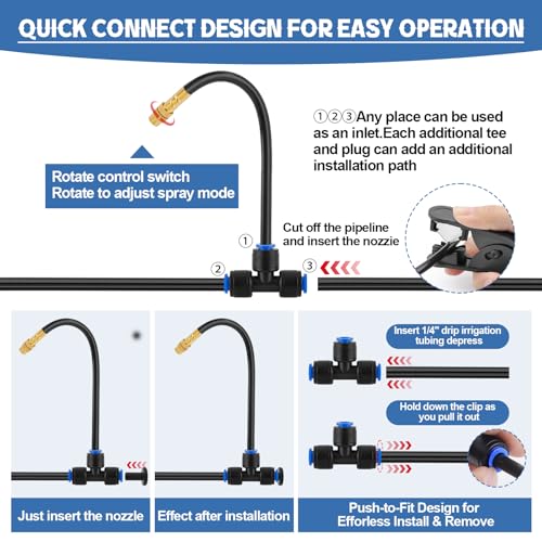Kalolary 100FT Misting Cooling System with 360°Adjustable Nozzles - size: 100FT with Adjustable Brass Spray Nozzles