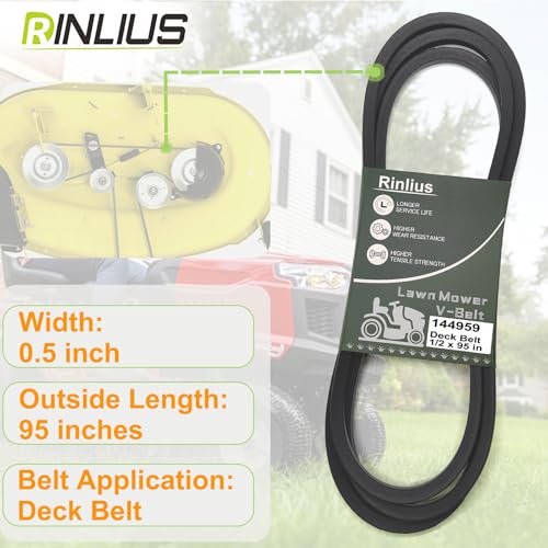 Mower Deck Belt 144959 for Craftsman LT1000 LT2000 LT3000 DYT4000 42 inch Deck Husqvarna Poulan AYP 138255 532144959 532138255 Riding Lawn Mowers(1/2" x 95") - size: 532144959