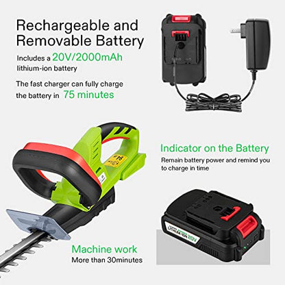 VIVOSUN 20" Cordless Hedge Trimmer, 20V Electric Bush Trimmer, 1400 RPM Shrub Trimmer, Dual-Action Laser Blade, 3/5" Cutting Capacity, Lightweight & Compact Trimmer, Battery and Fast Charger Included - size: Hedge Trimmer with 20V Battery (1 Pack)