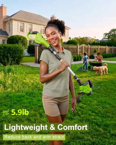 DEGGE Cordless Electric Weed Wacker, 2X 3.0Ah/ 21V/ 12" Battery Weed Eater