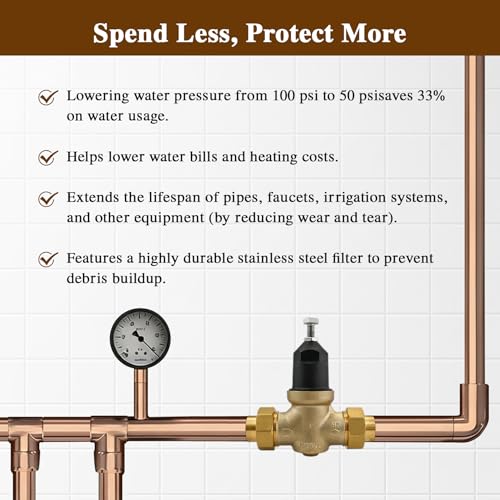 1" NR3XLDU Bronze Water Pressure Reducing Valve, 1-NR3XLDU with Double Union FNPT Connection, Has a Built-in Stainless Steel Filter Screen, No Lead Water Pressure Regulator for Home & Commercial Use