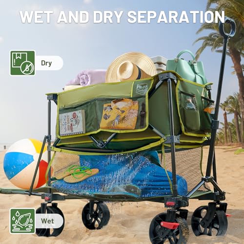 TIMBER RIDGE 400L Folding Double Decker Wagon with Brakes, 54" Extra Long - color: Green, size: Double Decker