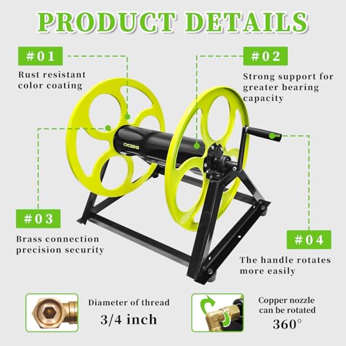 Wall Mount Garden Hose Reel 400FT, Fits 5/8"Hose with 3/4" Brass Fitting