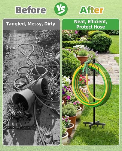 Garden Heavy Duty Hose Holder Stands Storage Rack Freestanding for Outside - color: Single-Hook (Black)