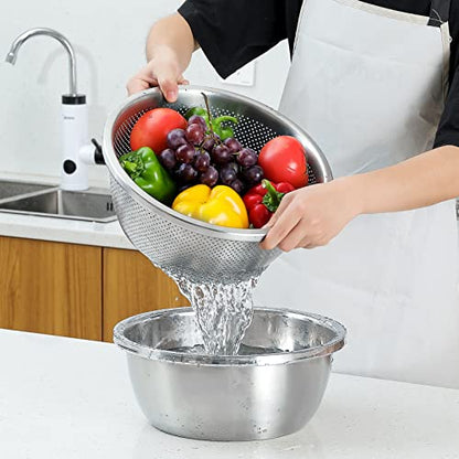 Paoli 304 Stainless Steel Fine Mesh Colander Set, 1.5QT Large Capacity Strainer with Mixing Bowl — Rinse Fruits, Veggies, Rice & Drain Pasta, Dishwasher Safe (2-Piece) - color: Primary Colors, size: 1.5qt