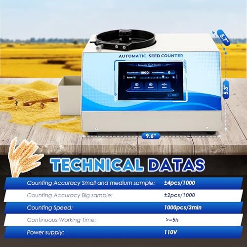CGOLDENWALL Automatic Multi-functions Touchscreen Seeds Counter Machine With Data Storage, Adjustable Speed/Brightness, High Precision Counting for Various Shapes Cereals Seeds (Clearance Adjustment)