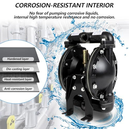Dollate QBY4-25L Air Operated Double Diaphragm Pump 1 inch Inlet/Outlet
