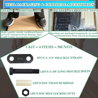 2 Pack 2-1/4" Tandem Axle Trailer Shackle Kit - size: 8Pcs 2-1/4" shackle straps
