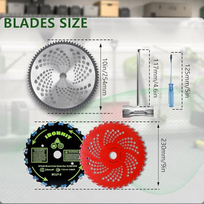 9" x 20T Chainsaw Tooth Brush Cutter Blades, 9" x 36 Teeth Carbide Tipped Blades, 10" x 80T Carbide Tip Blades,Trimmer Blades,1'' / 2.54MM Arbor Size (3 Blades with Adaptor Kits)