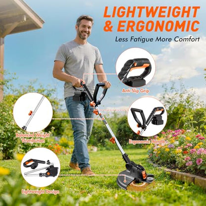 Weed Wacker Eater Electric String Trimmer Battery Powered Lawn Trimmer - color: black and orange
