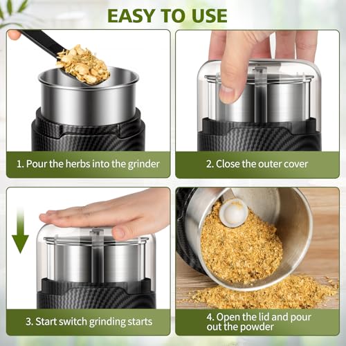 Hermolante Herb Grinder, Electric Spice Grinder, Press-Down Lid Starts - color: Gray