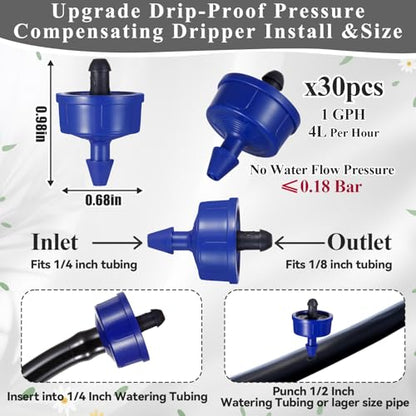 30Pcs 1 GPH Drippers Pressure Compensating Irrigation Emitters - color: 30 PCS 1GPH