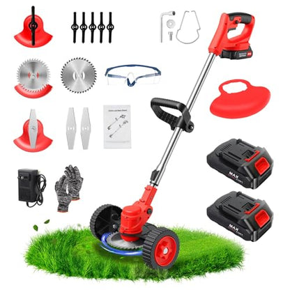 ALSO GO 24V Cordless Electric Weed Wacker Grass Trimmer with Wheels - color: Pure Red