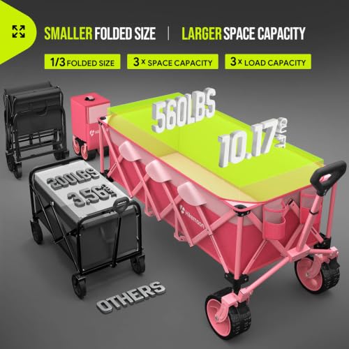 HIKEMOON 48'' Extra Large Collapsible Wagon with Big Wheels, 300L Pink - color: Pink