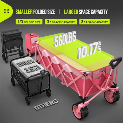HIKEMOON 48'' Extra Large Collapsible Wagon with Big Wheels, 300L Pink - color: Pink