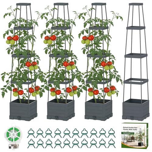 Suteck Raised Garden Bed with Trellis, Self-Watering Tomato Planter Box - size: 4 Packs