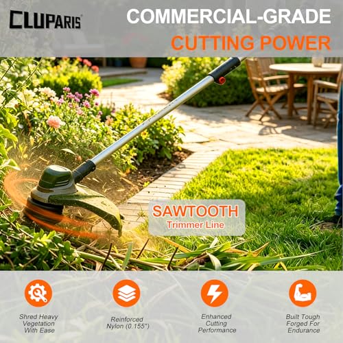 Cluparis .155" Sawtooth Trimmer Line (3 lb, 262 ft) – Commercial Heavy Duty Nylon Weed Eater String for Brush Cutters – Universal Fit with Included Line Cutter, Grey - size: 0.155 In - 262 Ft.