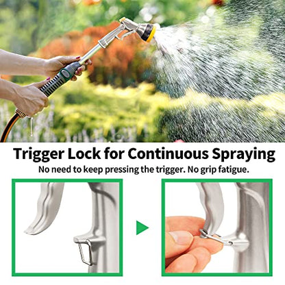 AUTOMAN Garden Nozzle Sprayer, High Pressure Spray Nozzle, 100% Metal Water Hose Nozzle, 7 Patterns Watering Nozzle, Heavy Duty Sprayer Garden Nozzle for Watering Plants & Lawns, Washing Cars & Pets - color: Metal