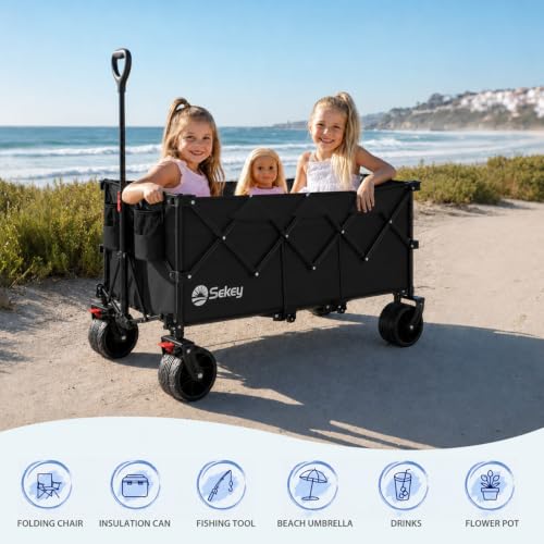 Sekey 300L Extended Collapsible Wagon, 660 lb Capacity, 48 in Long - color: Black