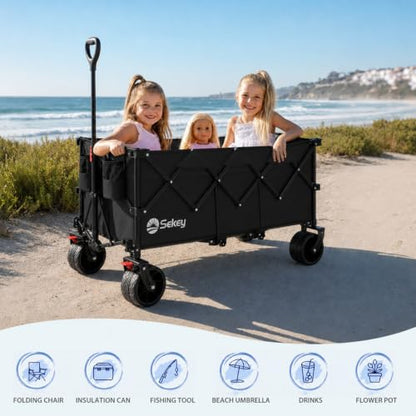 Sekey 300L Extended Collapsible Wagon, 660 lb Capacity, 48 in Long - color: Black