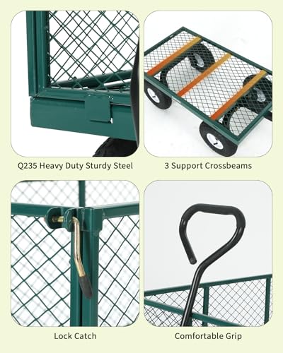 Garvee Versatile Outdoor Utility Cart-800LBS Heavy-Duty, 10" All-Terrain Pneumatic Tires, Easy Maneuverable Lawn Cart with Removable Mesh Panels for Gardening&Landscaping, Green, with Waterproof Liner - color: Green, With Waterproof Liner