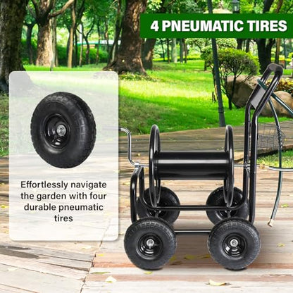 Outvita Garden Hose Reel Cart, Lawn Water Planting Cart with Wheels, Black
