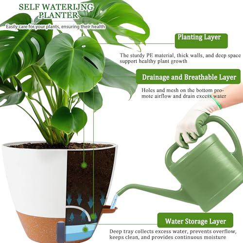 2 Pack 10 inch Plant Pots, Plastic Self Watering Planters - color: White, size: 10 inches
