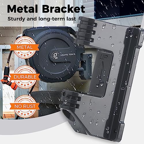 Giraffe Tools Retractable Garden Hose Reel 1/2"130FT Metal Bracket - size: 1/2 inch x 130 ft