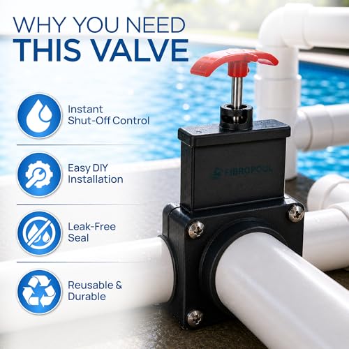 FibroPool Gate Valve - Dual Threaded Shut-Off - 1.5 in - Plastic | Above Ground Pool, 2 Ports, Male And Female Ends, Slide Mechanism, Weather Resistant, Pump And Skimmer Isolation - size: 1 1/2 inch