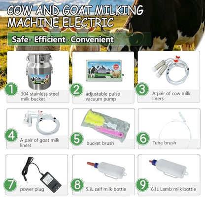 14L Cow and Goat Milking Machine Portable & Electric Milker
