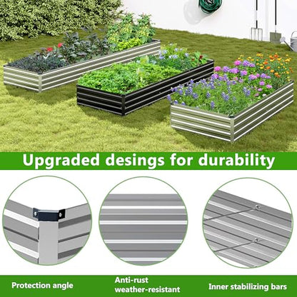 2PCS 8x4x1ft Galvanized Raised Garden Bed,Outdoor Planter Box Metal Patio Kit Planting Bed for Vegetables Flowers Herb,Silver - size: 8x4x1(2PCS), style: Sliver