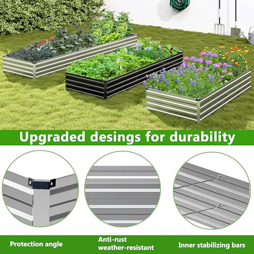 2PCS 10x3x1ft Galvanized Raised Garden Bed,Outdoor Planter Box Metal Patio Kit Planting Bed for Vegetables Flowers Herb,Silver - size: 10x3x1(2PCS), style: Sliver