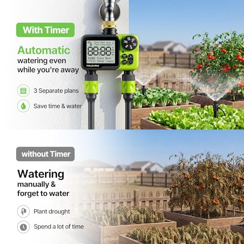 Sprinkler Timer- Hose Timer for Garden Hose, Programmable Watering Timer with Rain Delay, Outdoor Automatic & Manual Drip Irrigation Controller System for Lawn Yard Greenhouse, 2 Outlets - color: Light Green-brass
