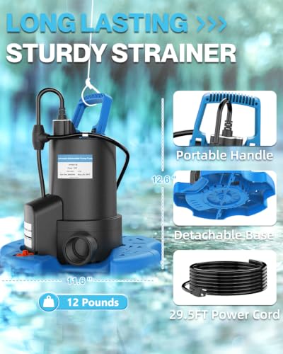 AgiiMan 1HP Automatic Pool Cover Pump, Submersible Sump Pump, Light Blue - color: Light Blue