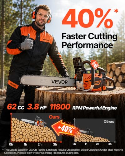 VEVOR Gas Powered Chainsaw 20 & 22 Inch 62CC 3.8HP 2 Stroke Engine Saw - size: 62CC-20&22in