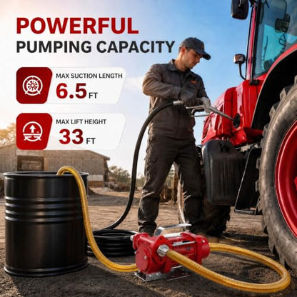 TOPWAY 12V Fuel Transfer Pump Kit, 10 GPM Self-Priming Diesel & Gasoline Pump, Explosion-Proof Portable Fuel Pump with Fuel Nozzle, Hose & Carry Case for Tractor, Truck, Cars