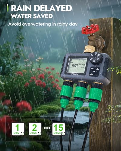 Insoma 3 Outlet Sprinkler Timer Brass Inlet & Outlet, Programmable Garden Hose Timer with Rain Delay, Manual& Automatic Watering System - size: 3 Zone-Brass Inlet Outlet