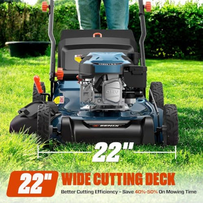 SENIX 22 Inch Self Propelled Gas Lawn Mower 170cc 4-Cycle RWD Mower