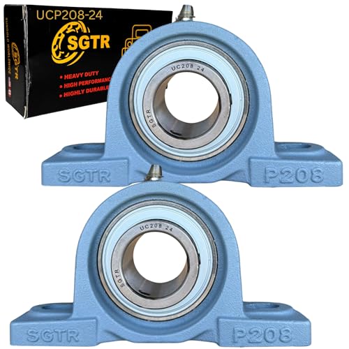 (2 Pack) Heavy Duty UCP208-24 Pillow Block Bearing, 1-1/2 inch Bore, Self-Aligning, Industrial Grade, Chrome Steel Bearing Units, Solid Cast Iron Units - size: UCP208-24