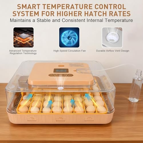 ZEMIRO CHARGE Automatic 56-Egg Incubator for Breeders, Sensor-Based Precise Humidity+Temp Control, Chick Separator, Adjustable Egg Spacing, Custom-Interval Auto Turn+Auto Stop,Preset Incubation Days - size: 56 egg-brown