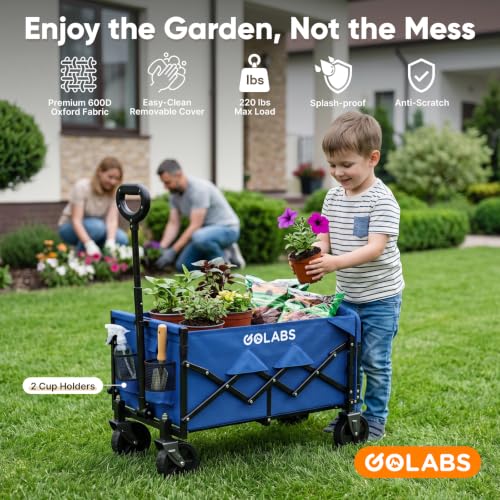 Golabs WA1 Collapsible Folding Wagon Cart, Max 220lb Load, Expands to 100L - color: Wa1 Blue